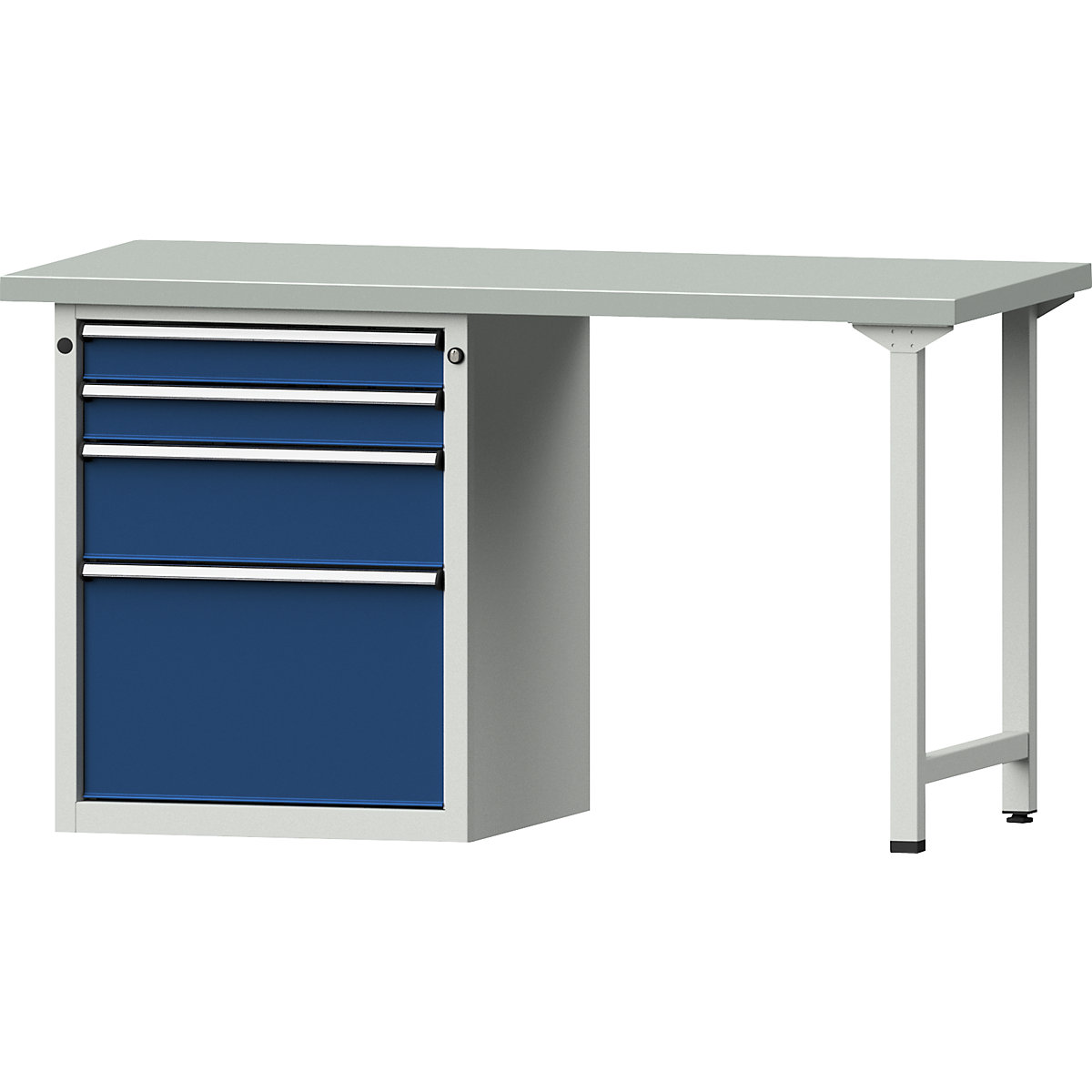 Dílenský stůl s rámovou konstrukcí – ANKE, 4 zásuvky, 2 x 90, 1 x 180, 1 x 360 mm, deska s potahem z ocelového plechu-10