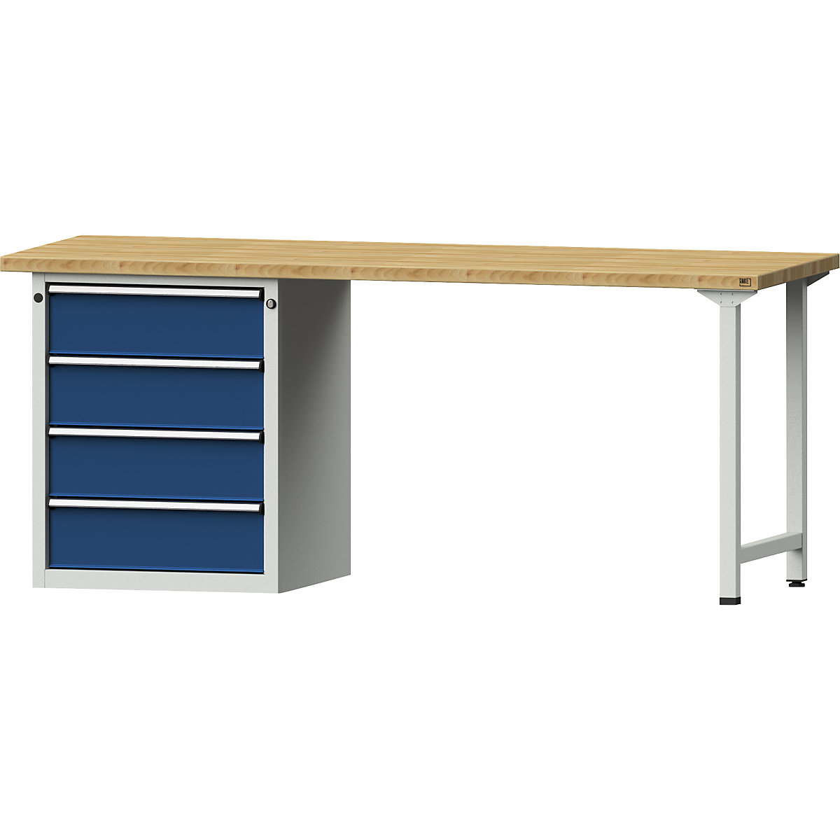 Dílenský stůl s rámovou konstrukcí – ANKE, 4 zásuvky, deska z bukového masivu, šířka 2000 mm