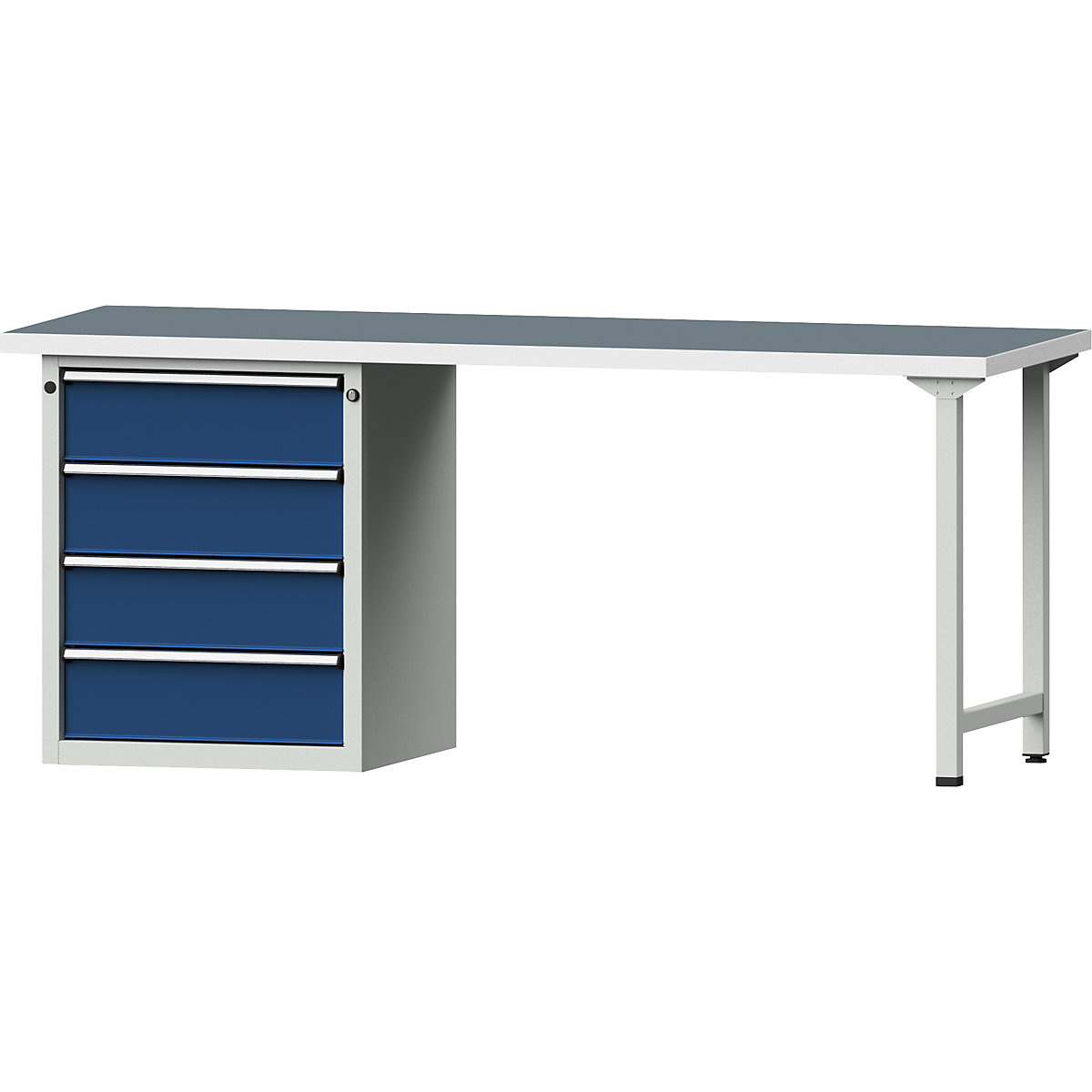 Dílenský stůl s rámovou konstrukcí – ANKE, 4 zásuvky, univerzální deska, šířka 2000 mm