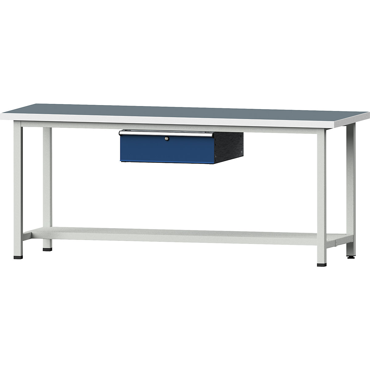 Dílenský stůl s rámovou konstrukcí – ANKE, 1 zásuvka, 1 odkládací police, šířka 2000 mm, univerzální deska-9