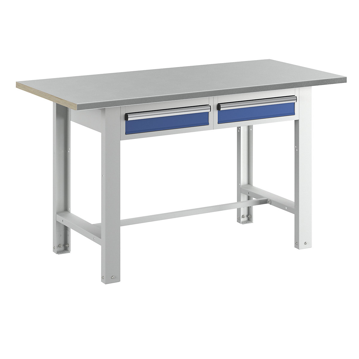 Dílenský stůl, stavebnicový systém – eurokraft basic, šířka desky 1500 mm, 2 zásuvky, deska s potahem z ocelového plechu-2