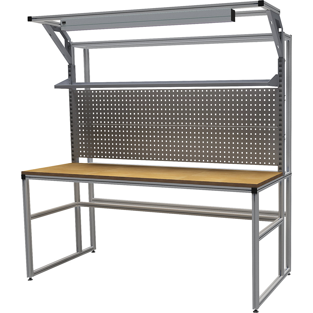 Hliníkový pracovní stůl workalu® se systémovou konstrukcí, jednostranný – bedrunka hirth