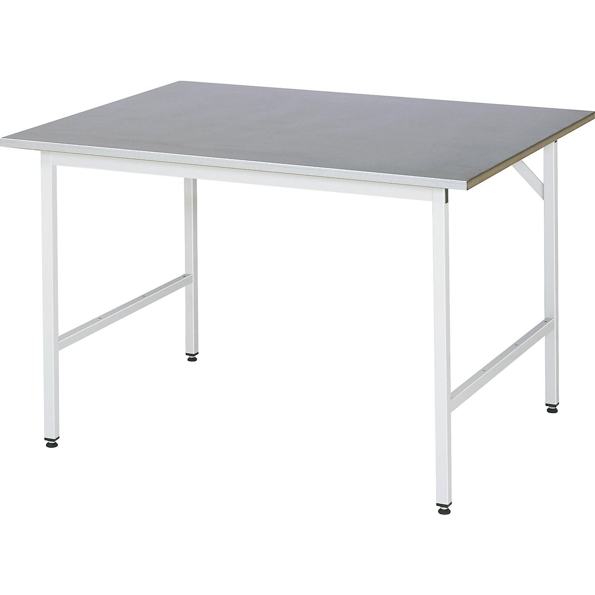 Pracovní stůl, výškově přestavitelný – RAU, 800 – 850 mm, deska s potahem z ocelového plechu, š x h 1250 x 1000 mm, světle šedá-14
