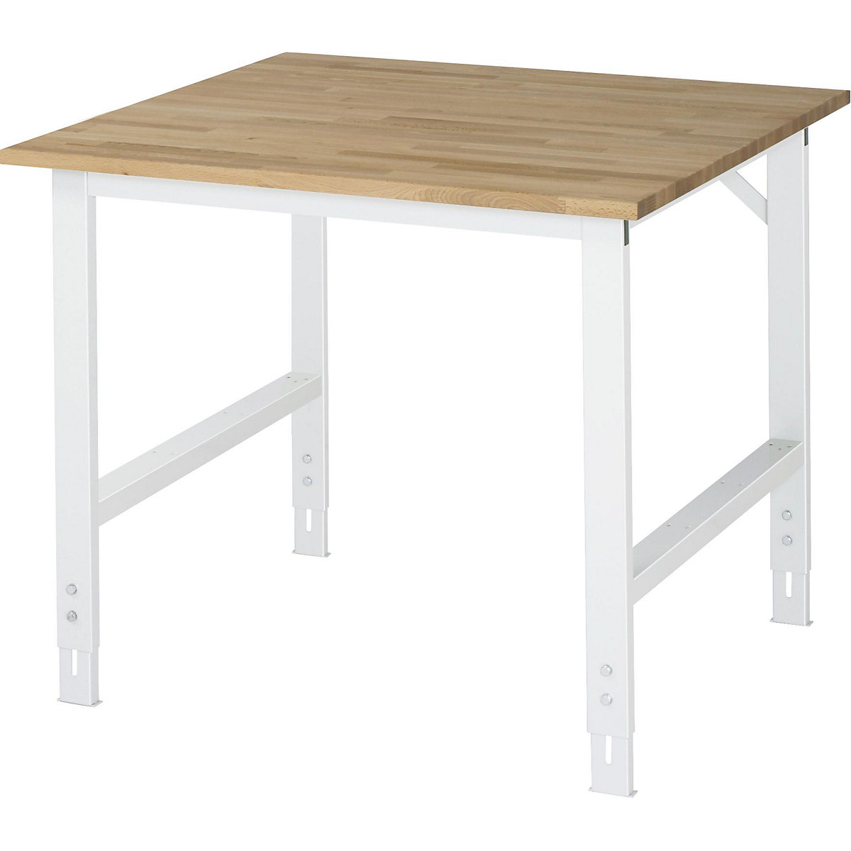 Pracovní stůl, výškově přestavitelný – RAU, 760 – 1080 mm, masivní buková deska, š x h 1000 x 1000 mm, světle šedá-14