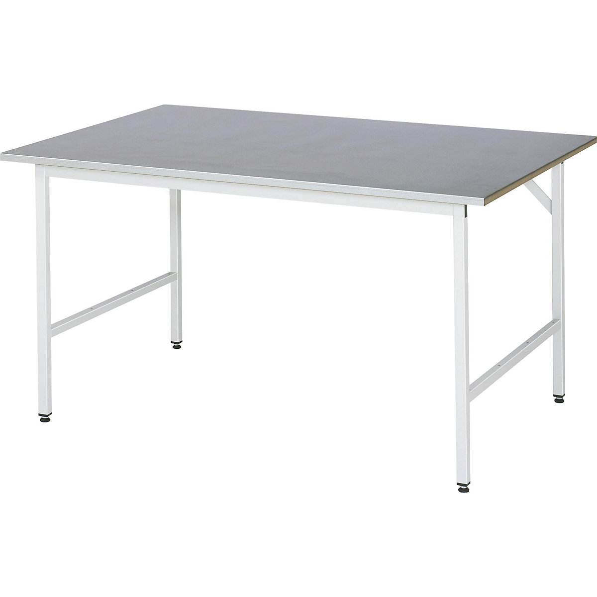 Pracovní stůl, výškově přestavitelný – RAU, 800 – 850 mm, deska s potahem z ocelového plechu, š x h 1500 x 1000 mm, světle šedá-6