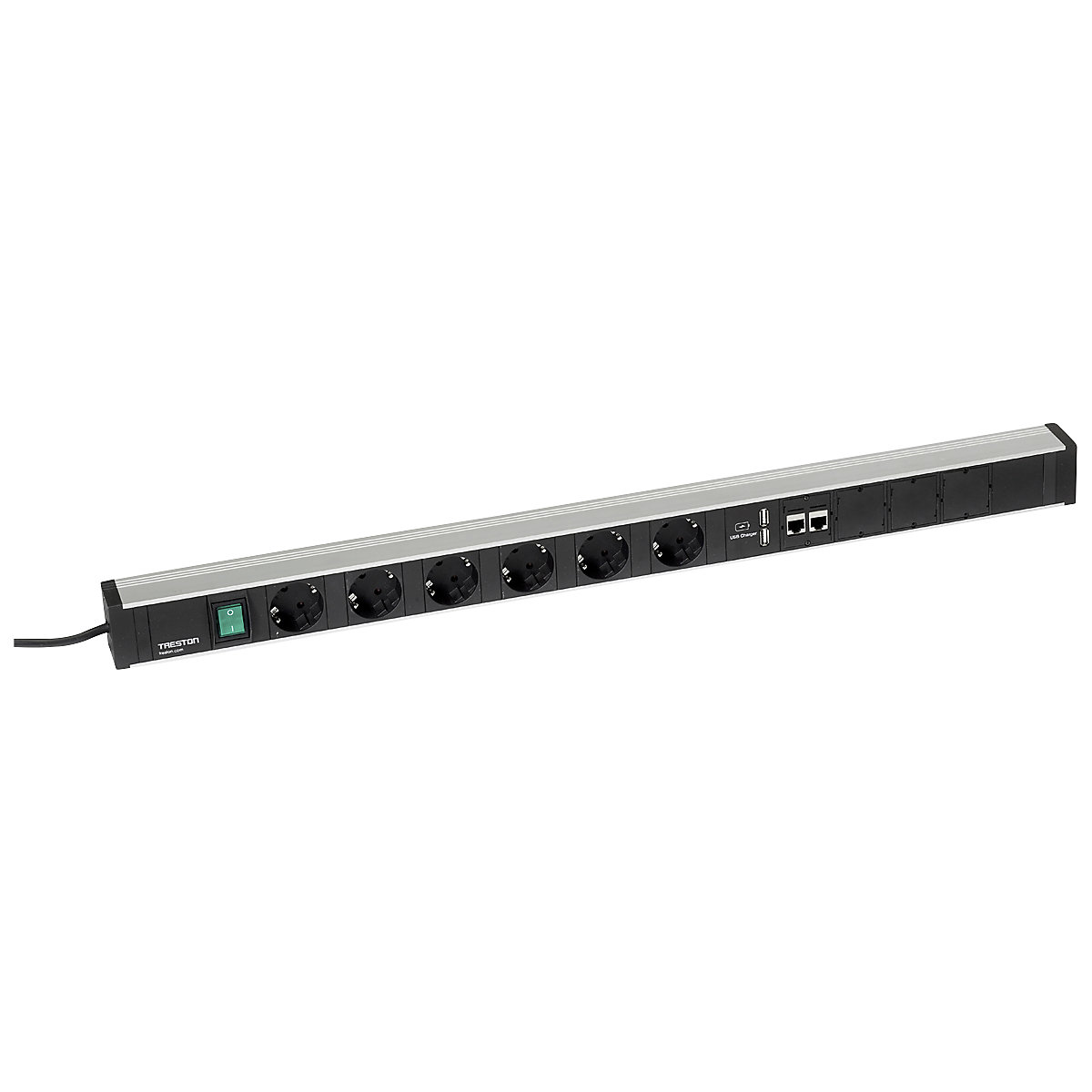 Letev z vtičnicami za delovne mize – Treston, 6 vtičnic, stikalo, 2 x USB, 2 x CAT6A, dolžina 836 mm-2