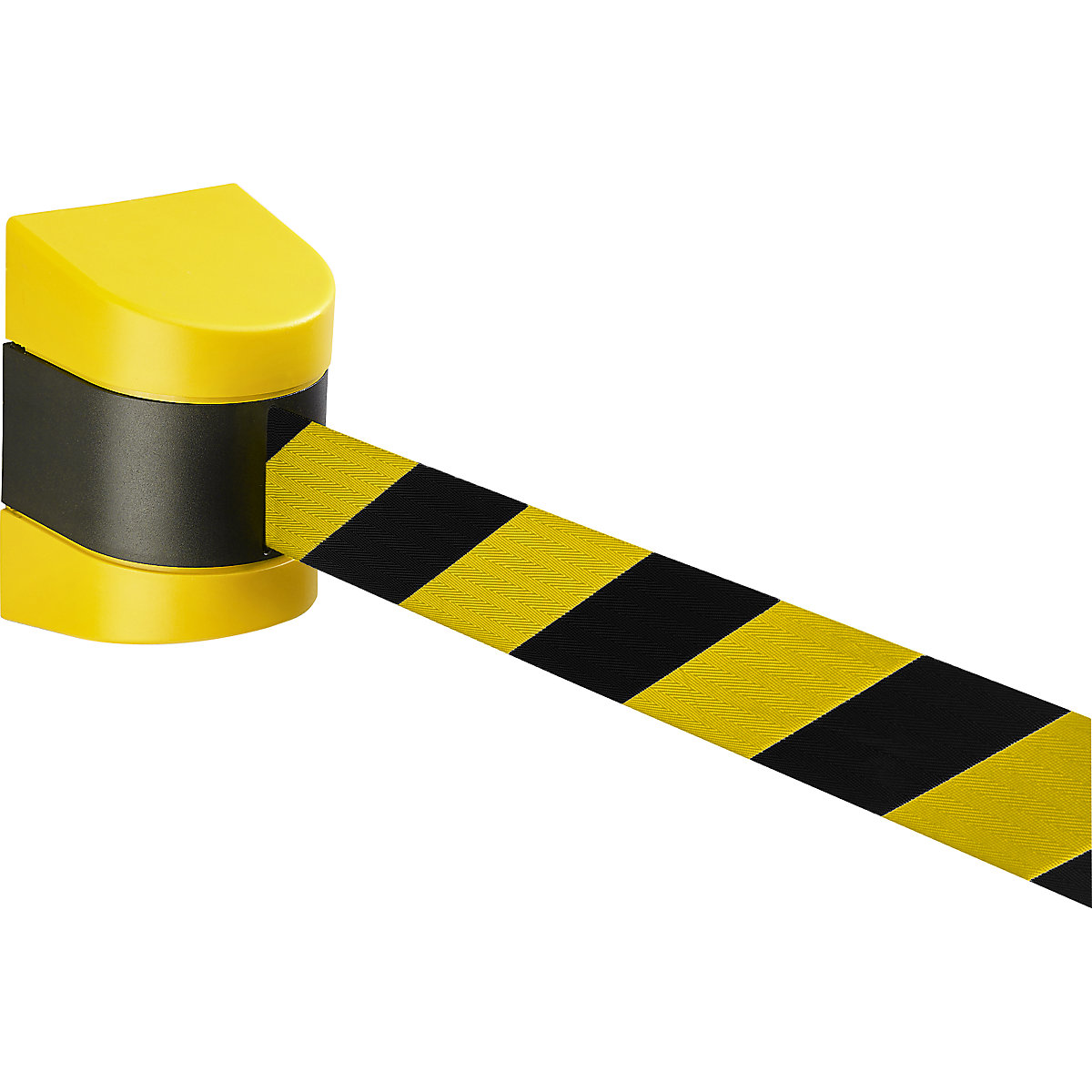 Barrera de cinta en cajetín de plástico, montaje por atornillado, amarillo / negro, extracción de cinta 3500 mm-3