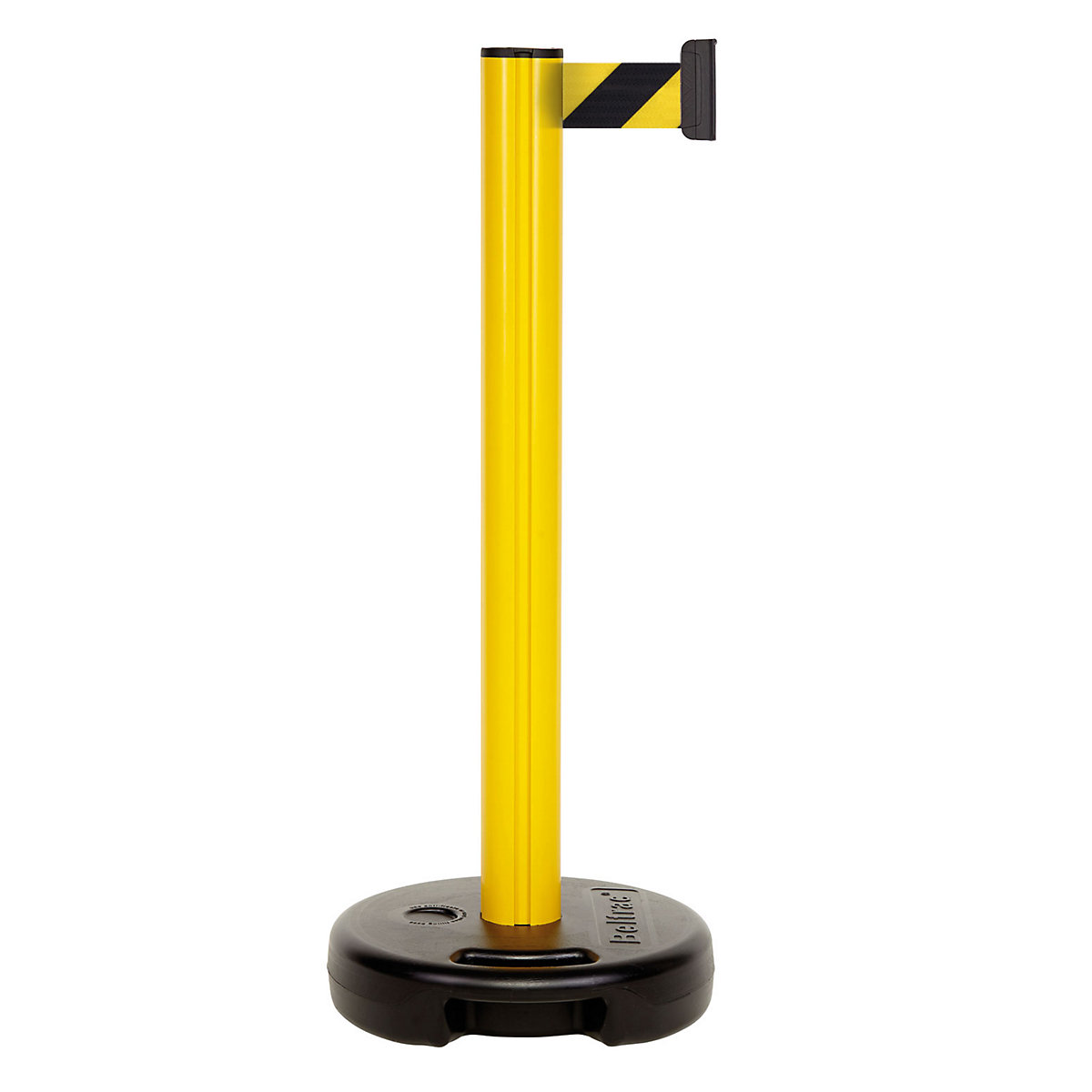 Poste con cinta, de plástico, extracción máx. de cinta 3700 mm, poste amarillo, cinta amarilla / negra