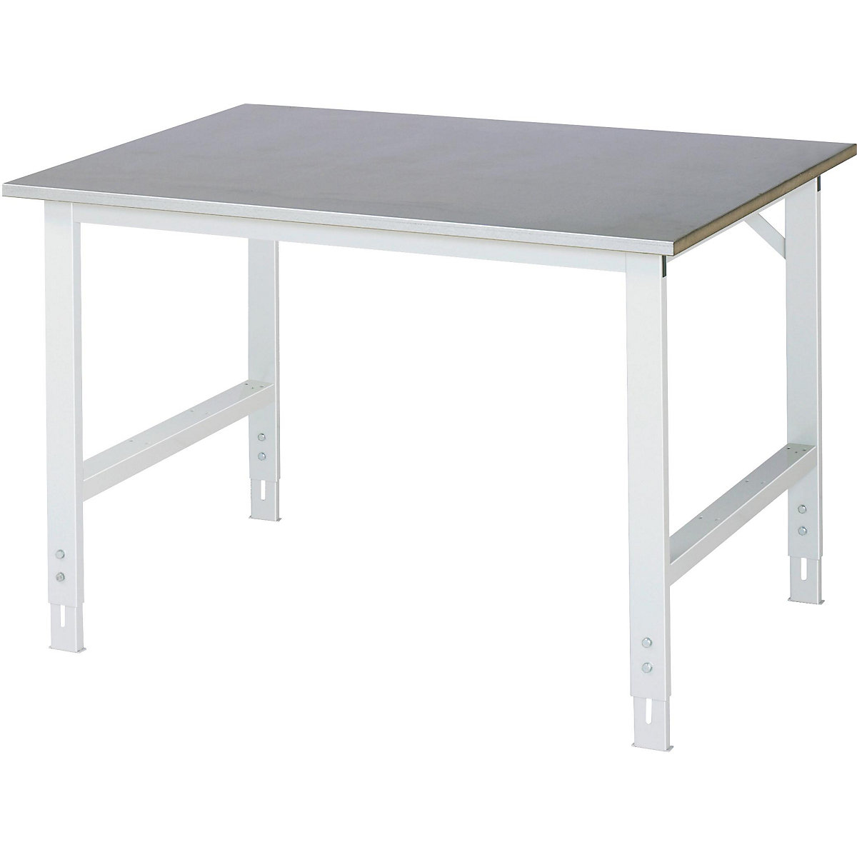 Delovna miza, nastavljiva po višini – RAU, 760 – 1080 mm, plošča z oblogo iz jeklene pločevine, ŠxG 1250 x 1000 mm, svetlo siva-9
