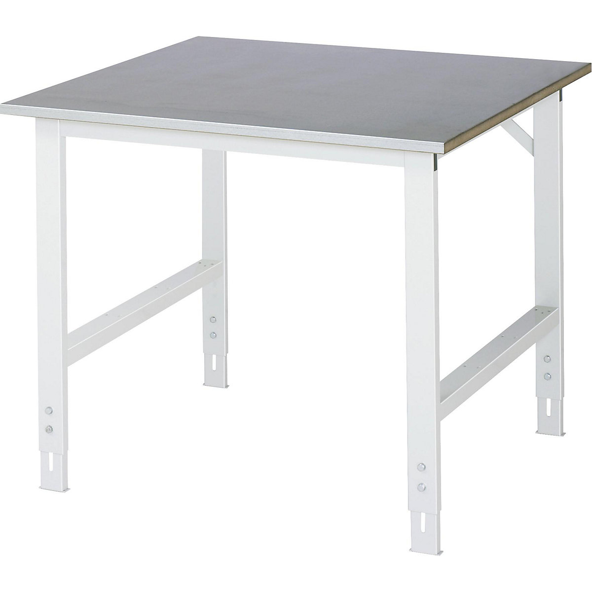 Delovna miza, nastavljiva po višini – RAU, 760 – 1080 mm, plošča z oblogo iz jeklene pločevine, ŠxG 1000 x 1000 mm, svetlo siva-13