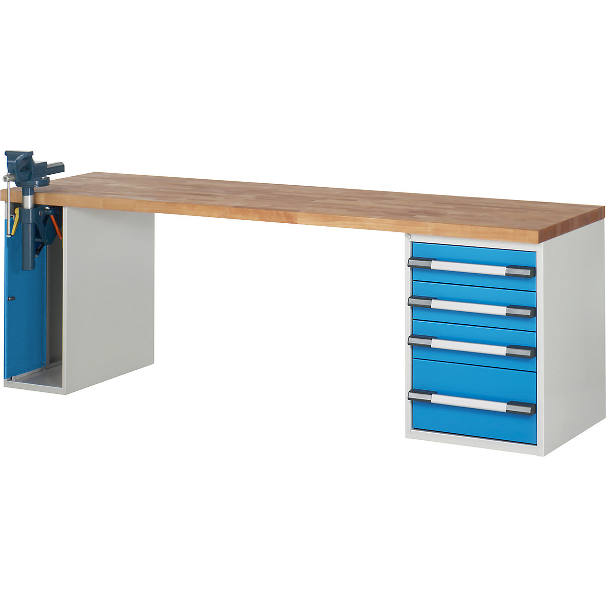 EUROKRAFTpro – Modulna delovna miza, 1 omarica, 1 stacionarni predalnik s 4 predali, ŠxG 2500 x 700 mm