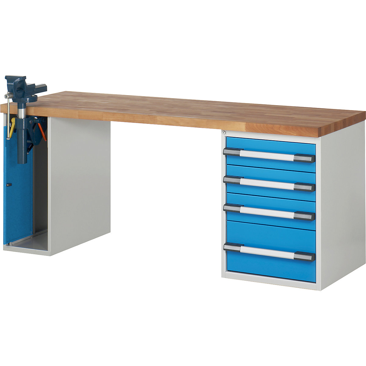 EUROKRAFTpro – Modulna delovna miza, 1 omarica, 1 stacionarni predalnik s 4 predali, ŠxG 2000 x 700 mm