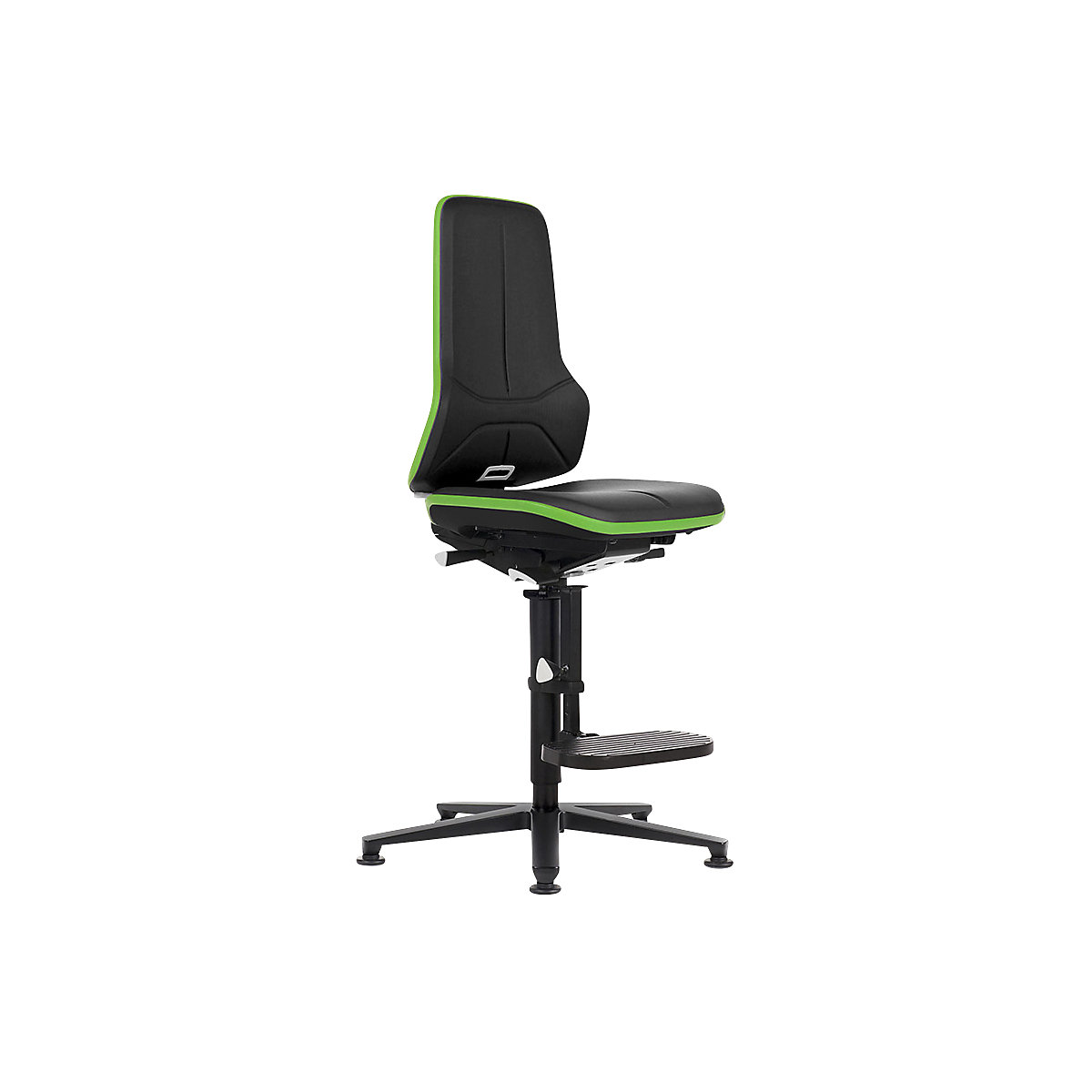 bimos – Vrtljiv delovni stol NEON, z drsniki in oporo, sedež iz umetnega usnja, ESD, zelen prilagodljiv trak