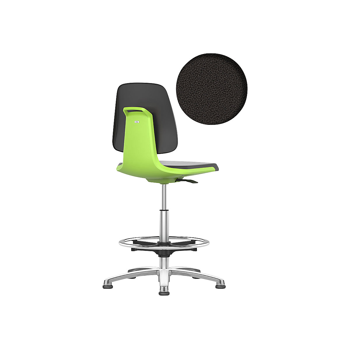 bimos – Vrtljivi delovni stol LABSIT, s talnimi drsniki in nožnim obročem, sedež s prevleko iz blaga, zelena