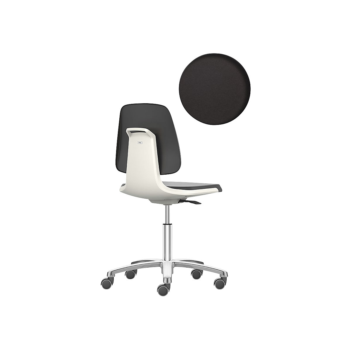bimos – Vrtljivi delovni stol LABSIT, petnožno ogrodje s kolesi, sedež s prevleko iz umetnega usnja, bela