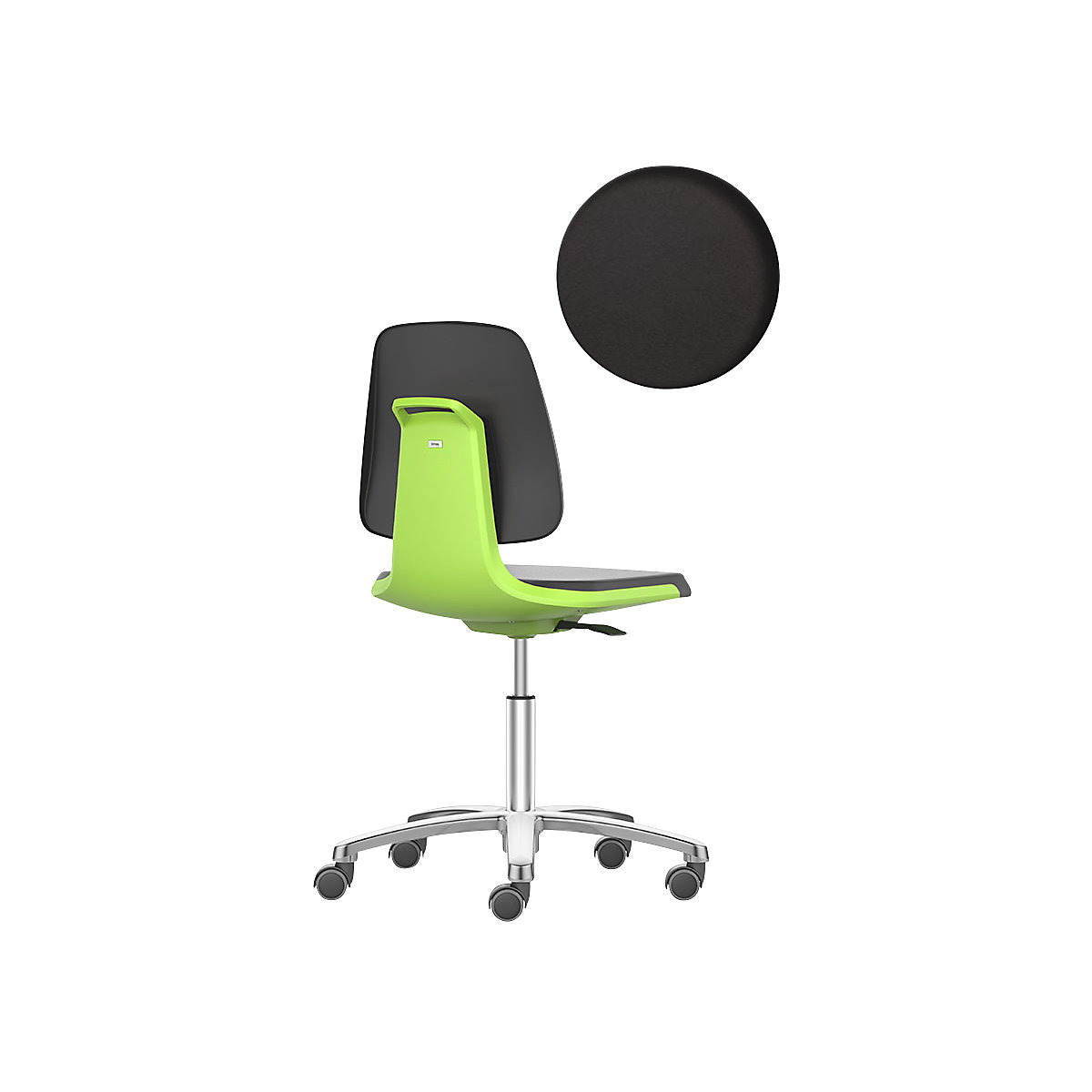 bimos – Vrtljivi delovni stol LABSIT, petnožno ogrodje s kolesi, sedež iz PU-pene, zelena