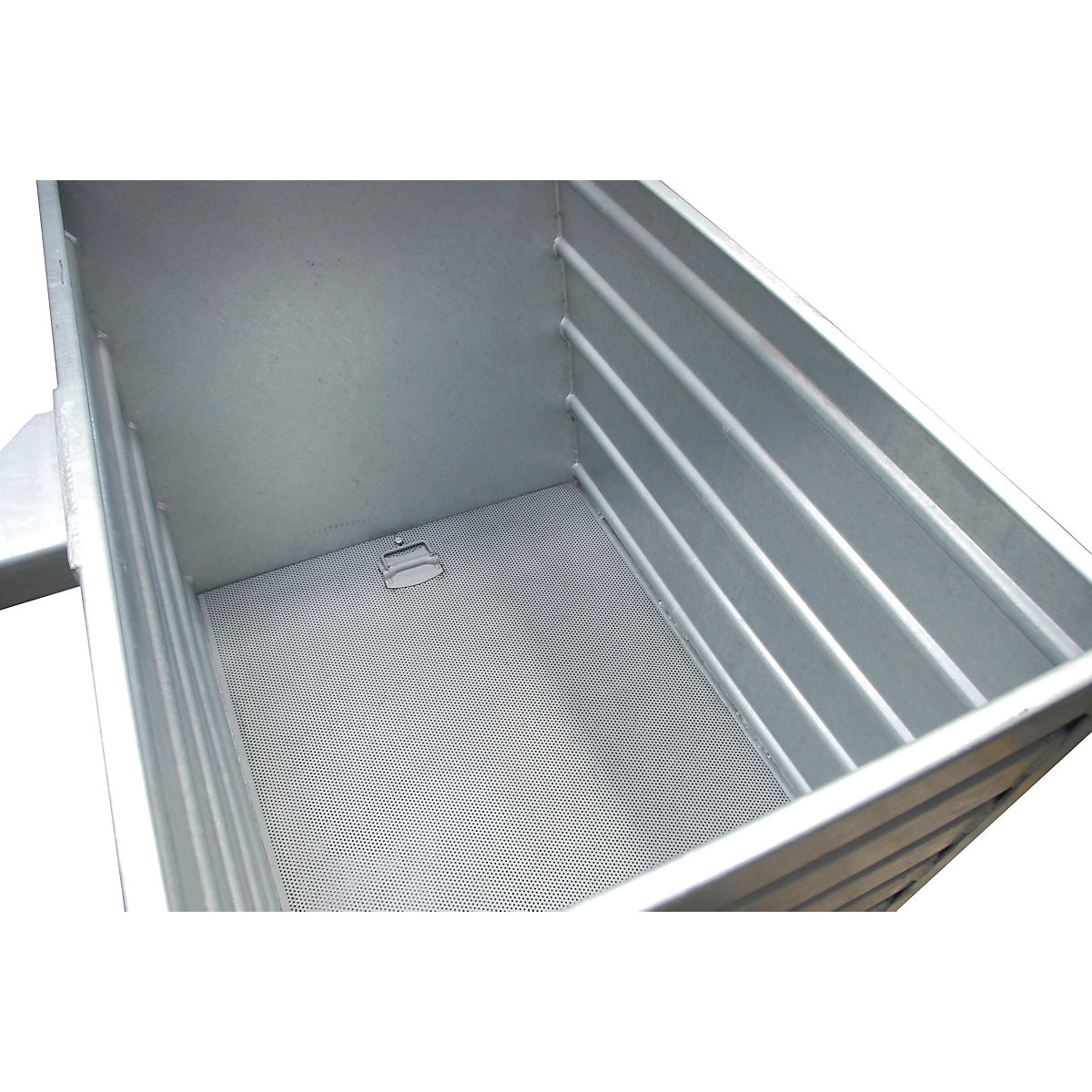 Container basculant și stivuibil pentru șpan BSL, cu bază din tablă perforată – eurokraft pro (Imagine produs 2)-1