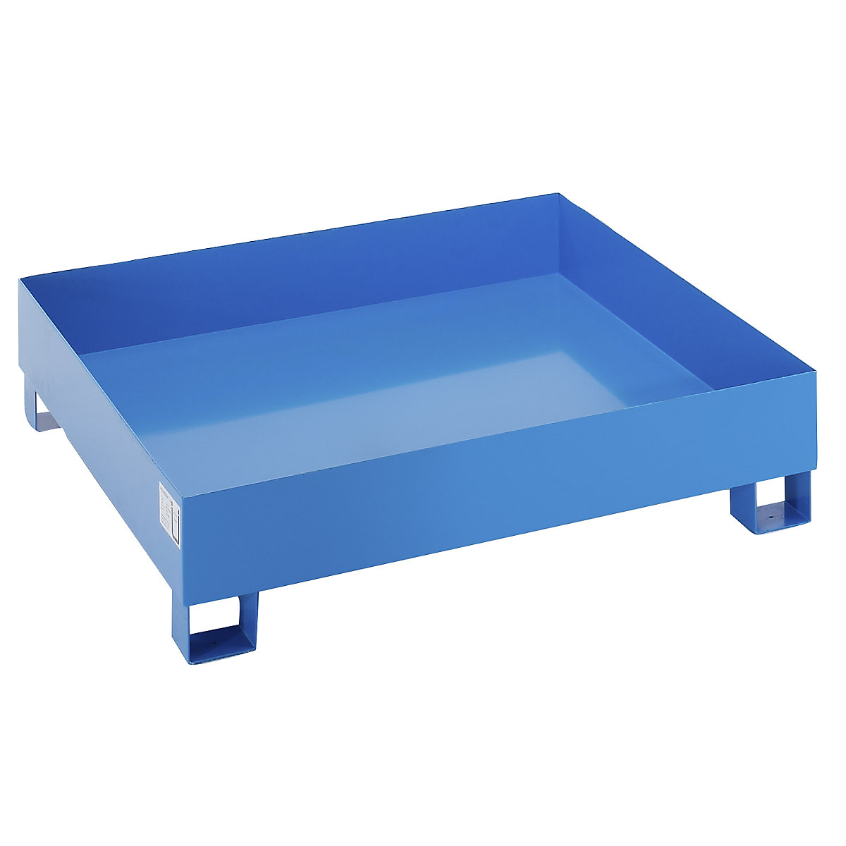 EUROKRAFTbasic – Vană de captare din oțel pentru butoaie de 200 litri, lung. x lăț. x î. 1200 x 1200 x 285 mm cu autorizare, albastru vopsit în câmp electrostatic, fără grătar