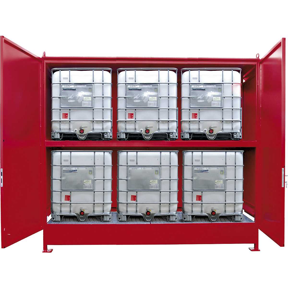 Container cu rafturi pentru substanțe periculoase – eurokraft pro, capacitate 6 IBC/KTC x 1000 l, roșu-3