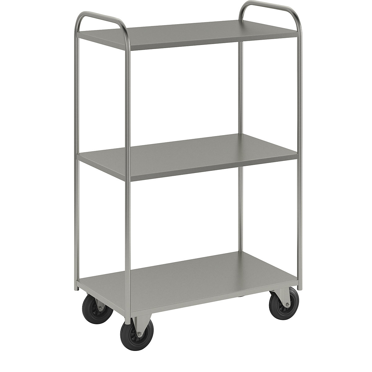 Carrello a ripiani KM41 – Kongamek, 3 ripiani, lungh. x largh. x alt. 955 x 550 x 1470 mm, zincatura, 2 rotelle pivottanti e 2 rotelle a supporto fisso-4