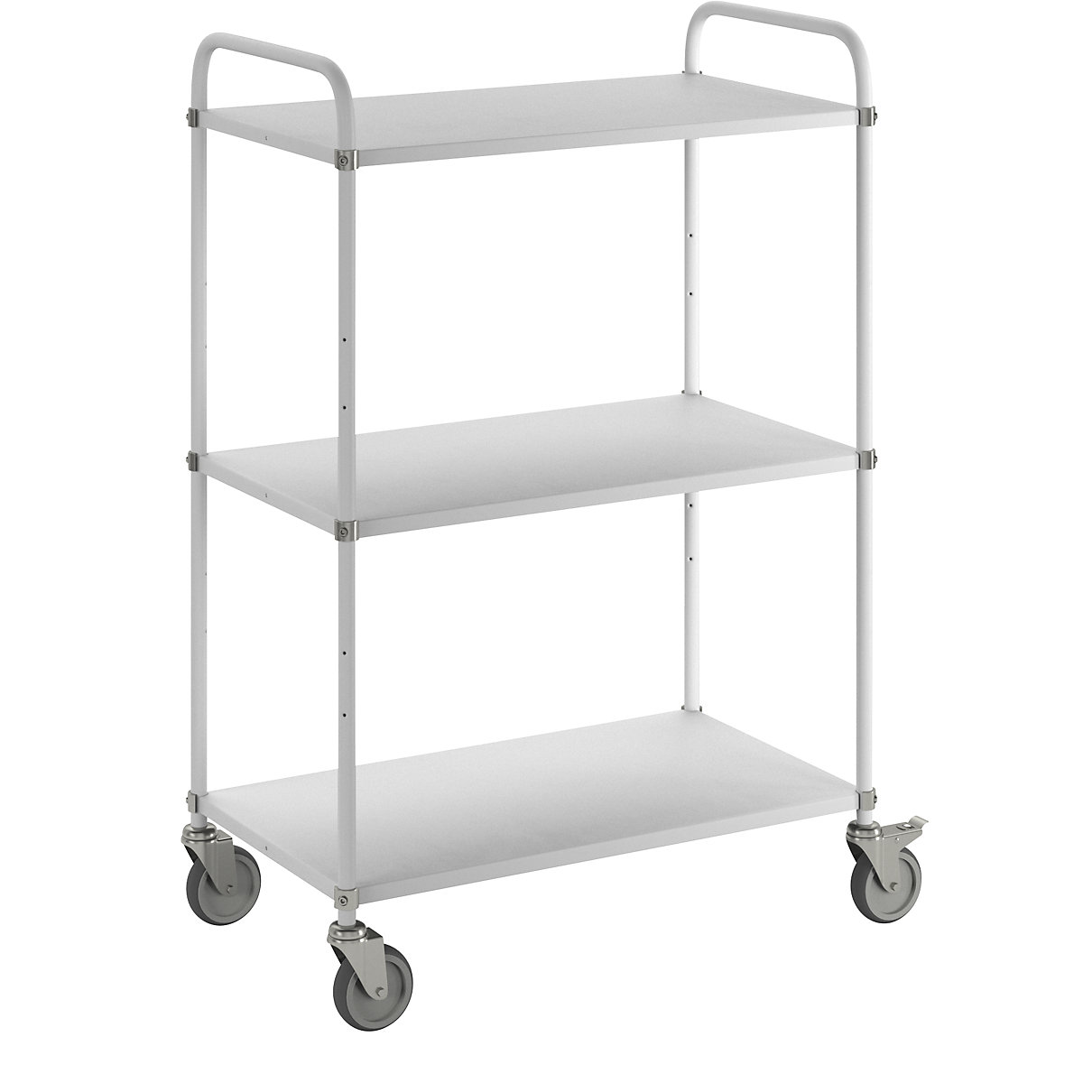 Carrello a ripiani leggero, altezza 1445 mm – Kongamek, con 3 ripiani metallici, bianco, 2 rotelle pivottanti con fermo-5