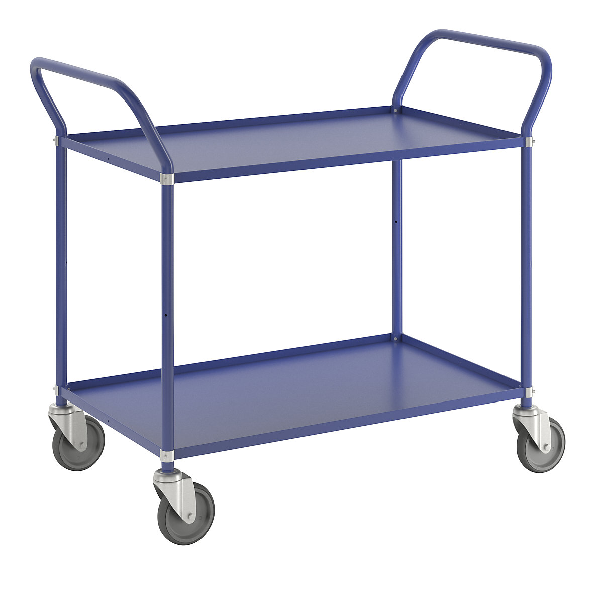 Carrello a ripiani leggero, altezza 940 mm – Kongamek, con 2 ripiani metallici, blu, 4 rotelle pivottanti-2