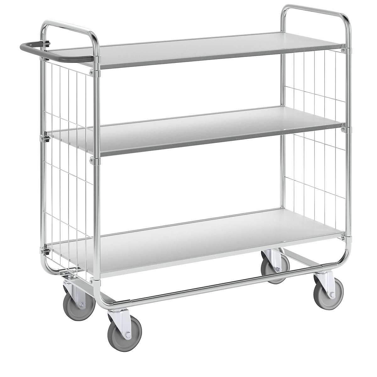 Carrello a ripiani zincato a fuoco – Kongamek, 3 ripiani, lungh. x largh. x alt. 1195 x 470 x 1120 mm, 4 rotelle-3