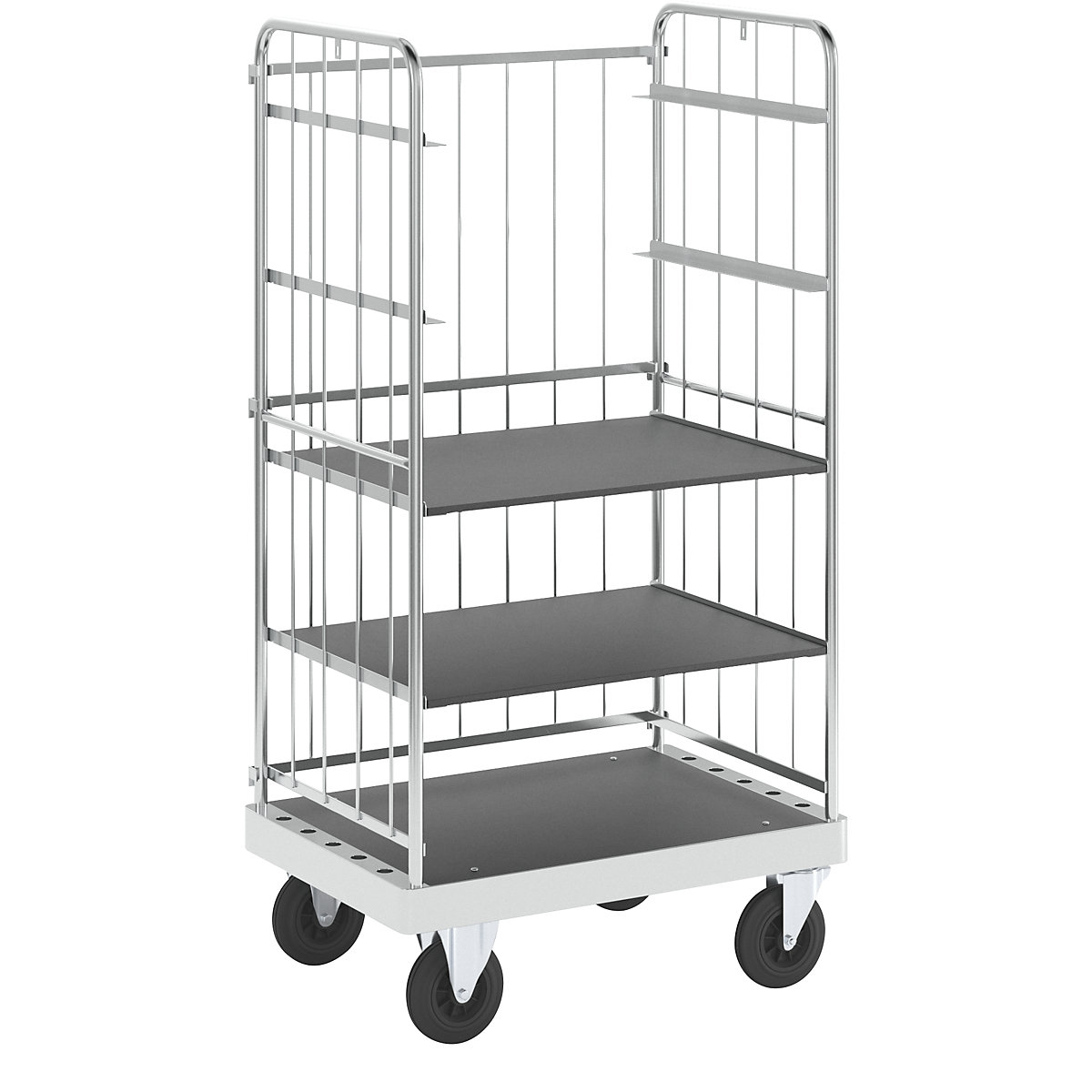 Carrello a ripiani, zincato – Kongamek, lungh. x largh. x alt. 1000 x 700 x 1900 mm, 2 ripiani, 2 rotelle pivottanti e 2 a supporto fisso-1