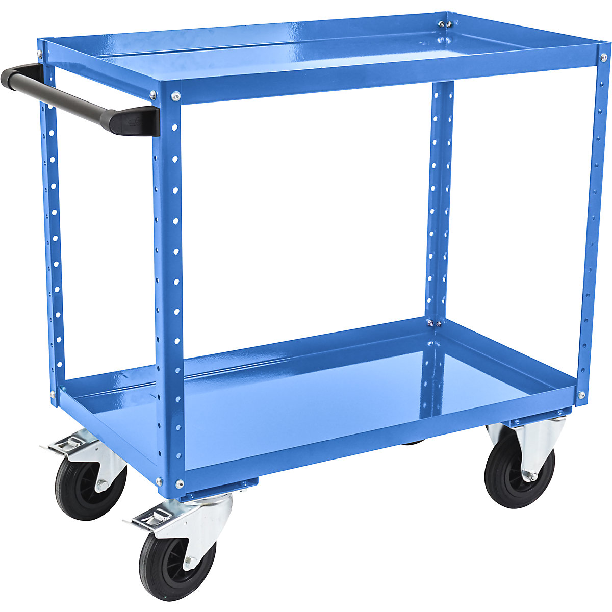 Carrello di montaggio CustomLine – eurokraft pro, 2 ripiani, ruote elastiche, blu chiaro-2