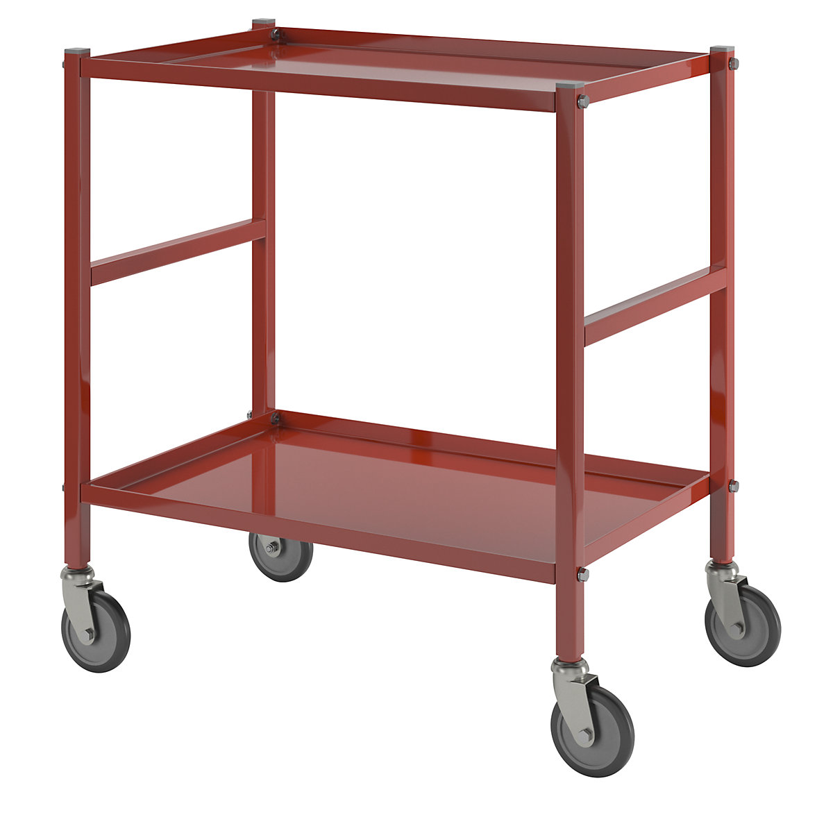 Carrello di servizio con 2 ripiani – Kongamek, 4 rotelle pivottanti, rosso-2