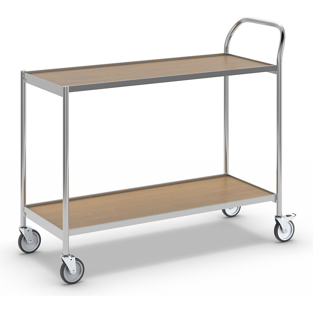 Carrello di servizio – HelgeNyberg, 2 ripiani, lungh. x largh. 1000 x 420 mm, cromo/quercia-10