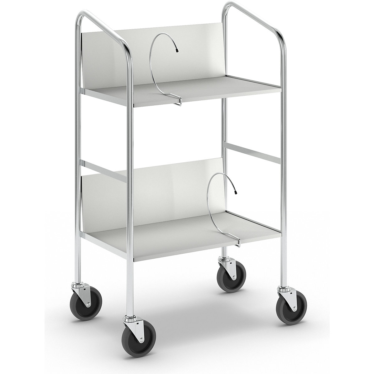 Carrello per raccoglitori, cromato – HelgeNyberg, 2 ripiani, lungh. x largh. x alt. 550 x 340 x 840 mm, grigio-4