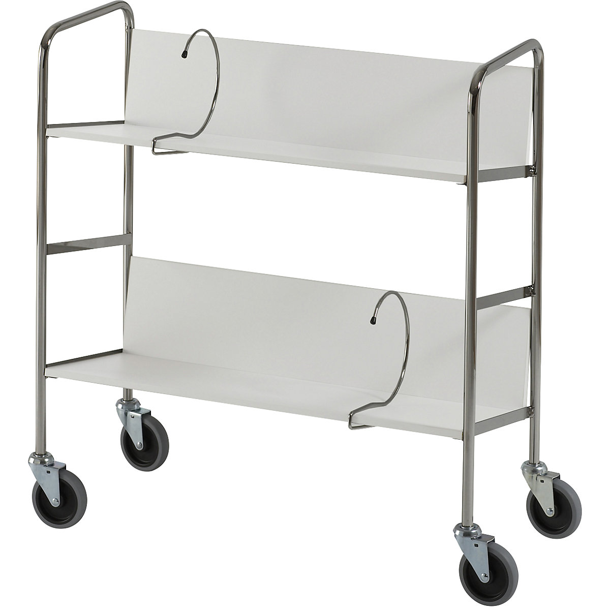 Carrello per raccoglitori, cromato – HelgeNyberg, 2 ripiani, lungh. x largh. x alt. 800 x 340 x 840 mm, grigio, a partire da 5 pz.-13