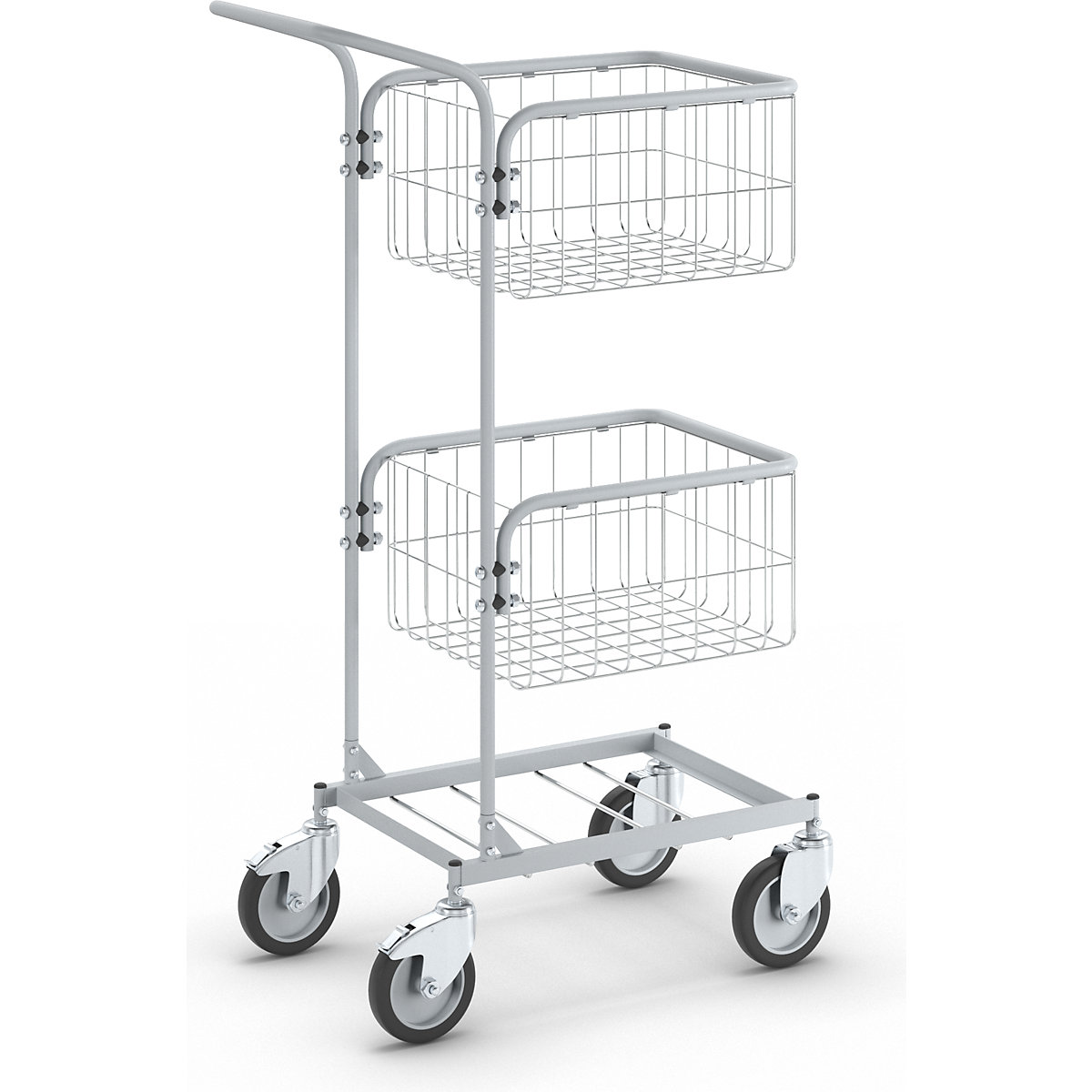 Carrello per ufficio KOMPAKT – eurokraft pro, telaio color grigio argento, 4 rotelle pivottanti, 2 con fermo doppio, Ø ruote 125 mm-1