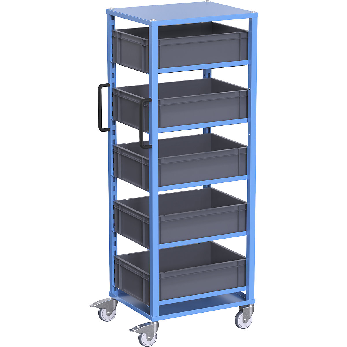 Carrello per contenitori Euro CustomLine – eurokraft pro, per lungh. x largh. contenitore 600 x 400 mm, blu, con 5 contenitori, altezza 175 mm-6