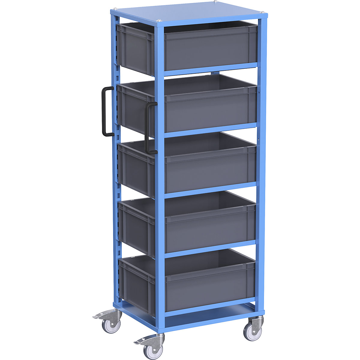 Carrello per contenitori Euro CustomLine – eurokraft pro, per lungh. x largh. contenitore 600 x 400 mm, blu, con 5 contenitori, altezza 210 mm-5