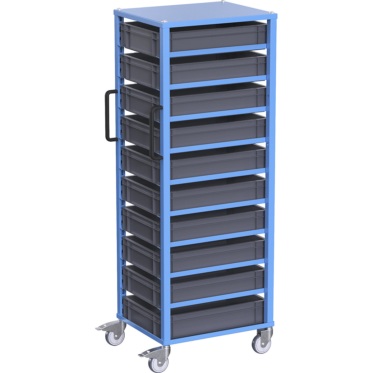 Carrello per contenitori Euro CustomLine – eurokraft pro, per lungh. x largh. contenitore 600 x 400 mm, blu, con 10 contenitori, altezza 120 mm-3