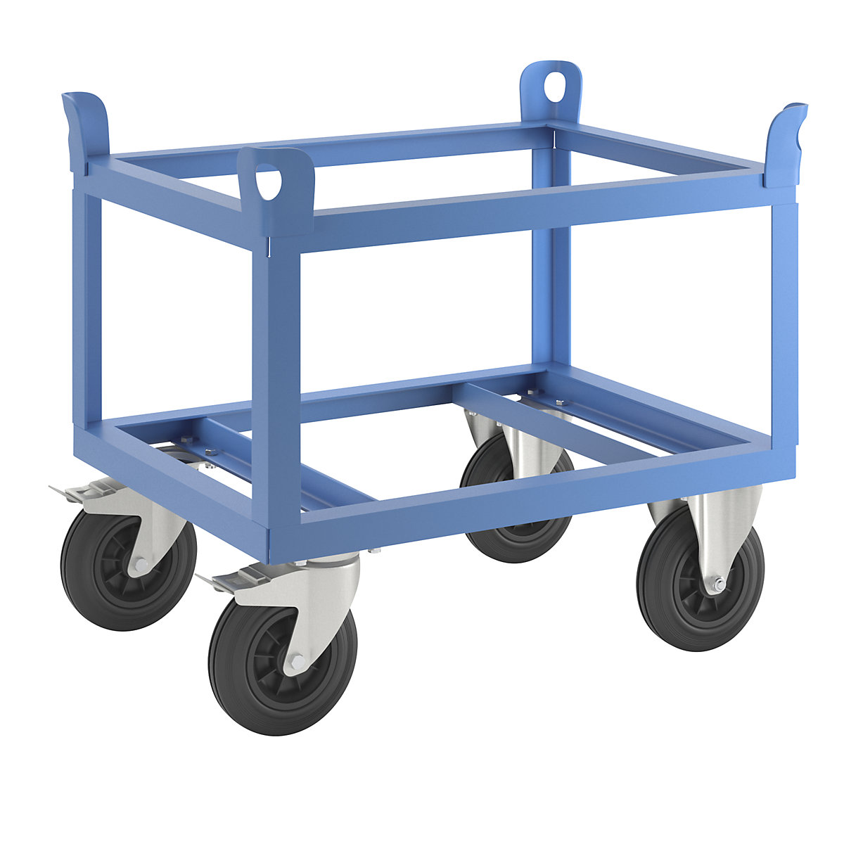 Telaio con rotelle in acciaio – eurokraft pro, per mezze palette, portata 500 kg, altezza di carico 650 mm, blu-3