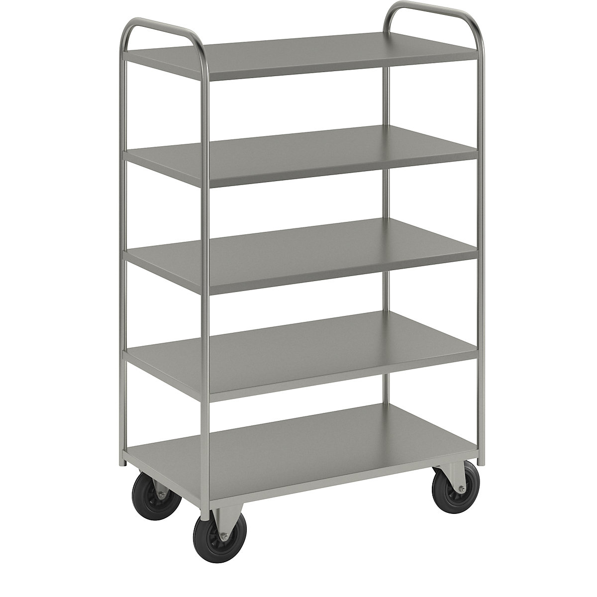 Carro con pisos KM41 – Kongamek, 5 pisos, L x A x H 955 x 550 x 1470 mm, galvanizado, 2 ruedas de maniobra y 2 fijas-8