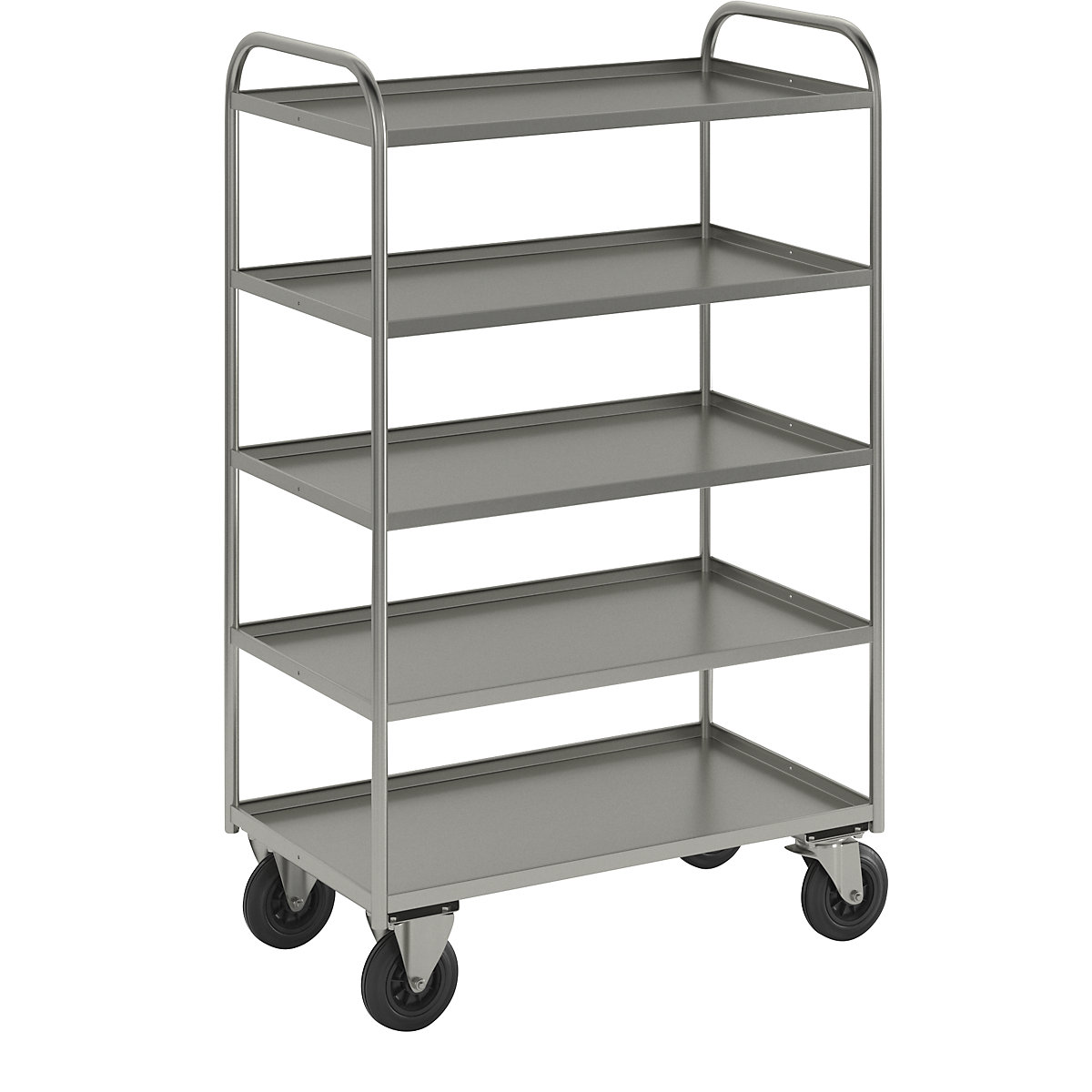 Carro con pisos KM41 – Kongamek, 5 pisos con remate, L x A x H 955 x 550 x 1490 mm, galvanizado, 2 ruedas de maniobra y 2 fijas-2