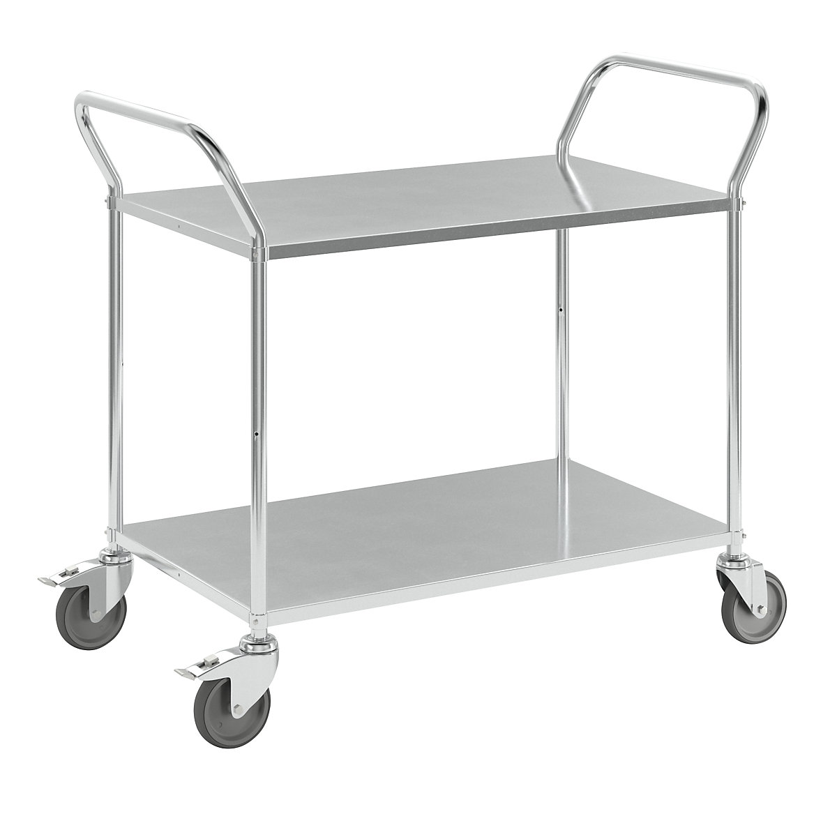 Carro con pisos ligero, altura 940 mm – Kongamek, con 2 baldas metálicas, galvanizado electrolítico, 2 ruedas de maniobra con freno-10