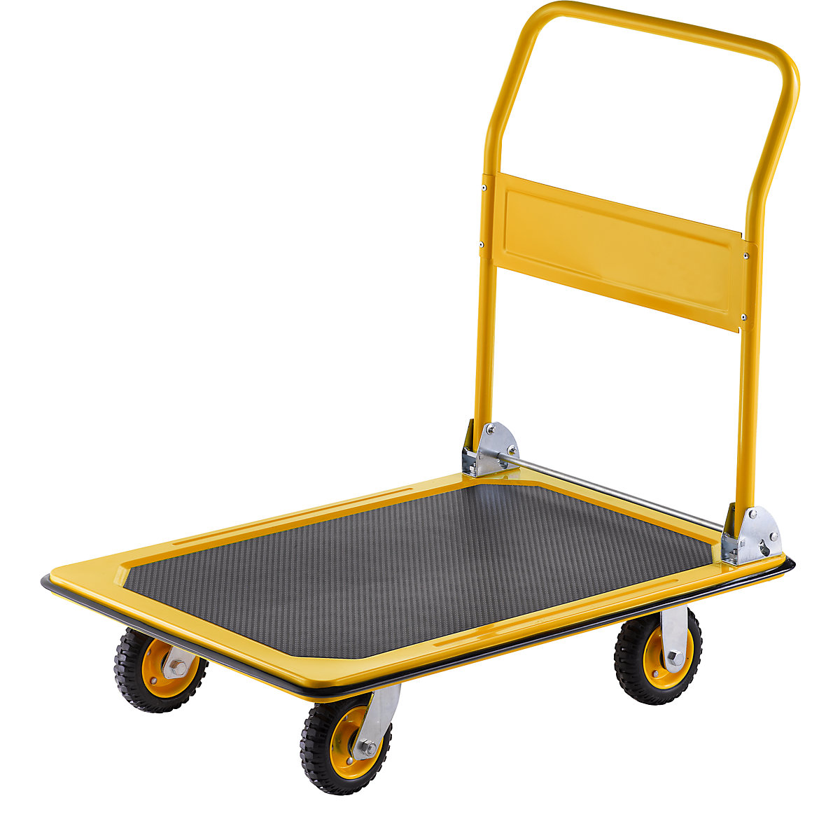Carro de plataforma profesional – eurokraft basic, carga máx. 300 kg, amarillo melón, ruedas de caucho macizo, a partir de 2 unid.-12
