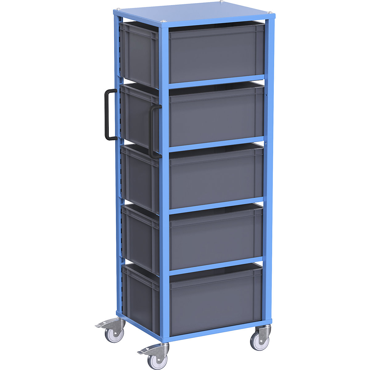 Carro de transporte Euro CustomLine – eurokraft pro, para recipiente de L x A 600 x 400 mm, azul, con 5 cajas, 270 mm de altura-1