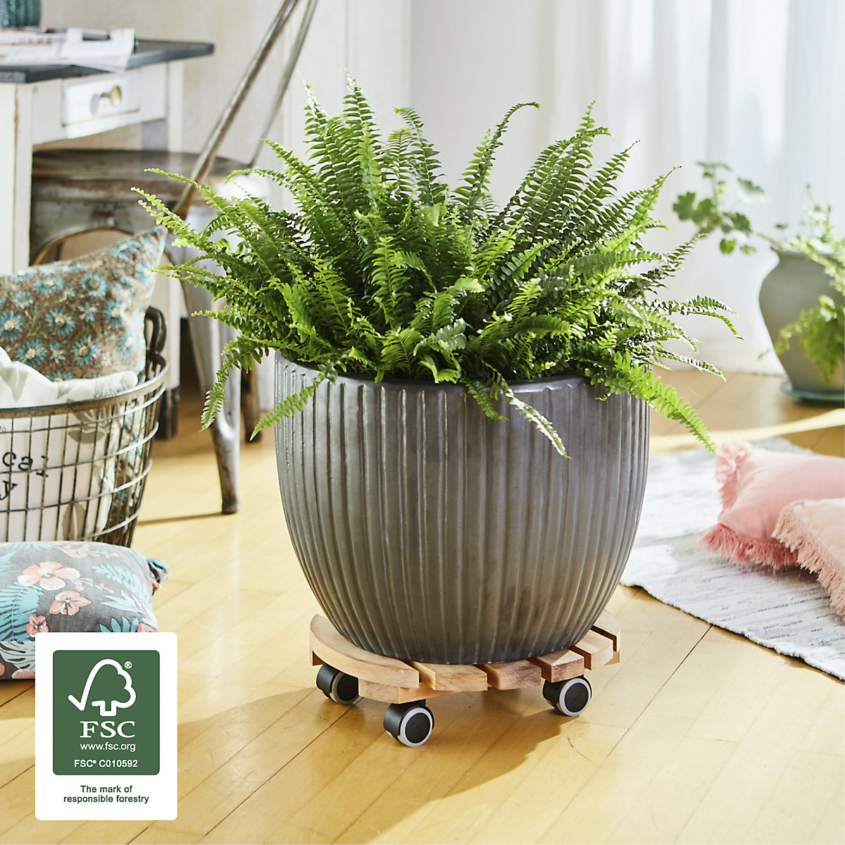 Suport pe roți, pentru plante, arin NATURE – Wagner (Imagine produs 5)-4