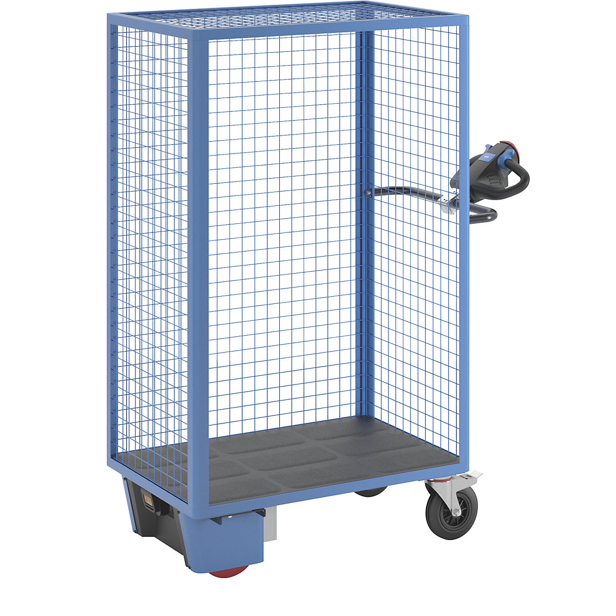 Cărucior etajat cu motor electric – eurokraft pro, latură lungă deschisă, fără polițe etajate, albastru deschis-2