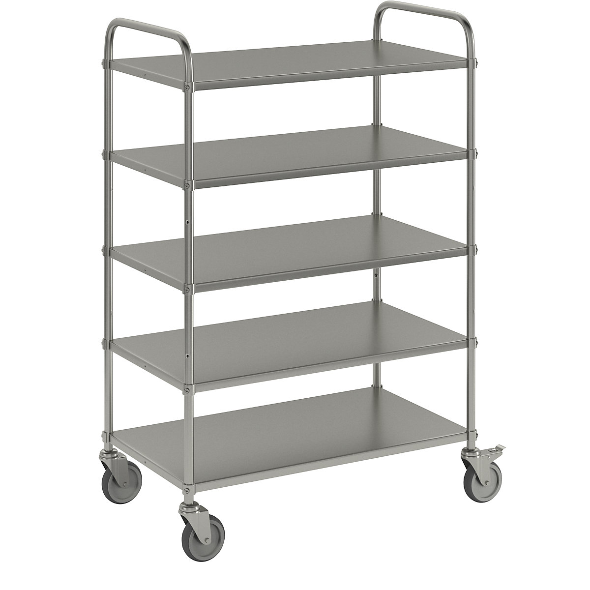 Cărucior etajat ușor, înălțime 1445 mm – Kongamek, cu 5 polițe metalice, zincat galvanic, 2 roți pivotante cu opritoare-1