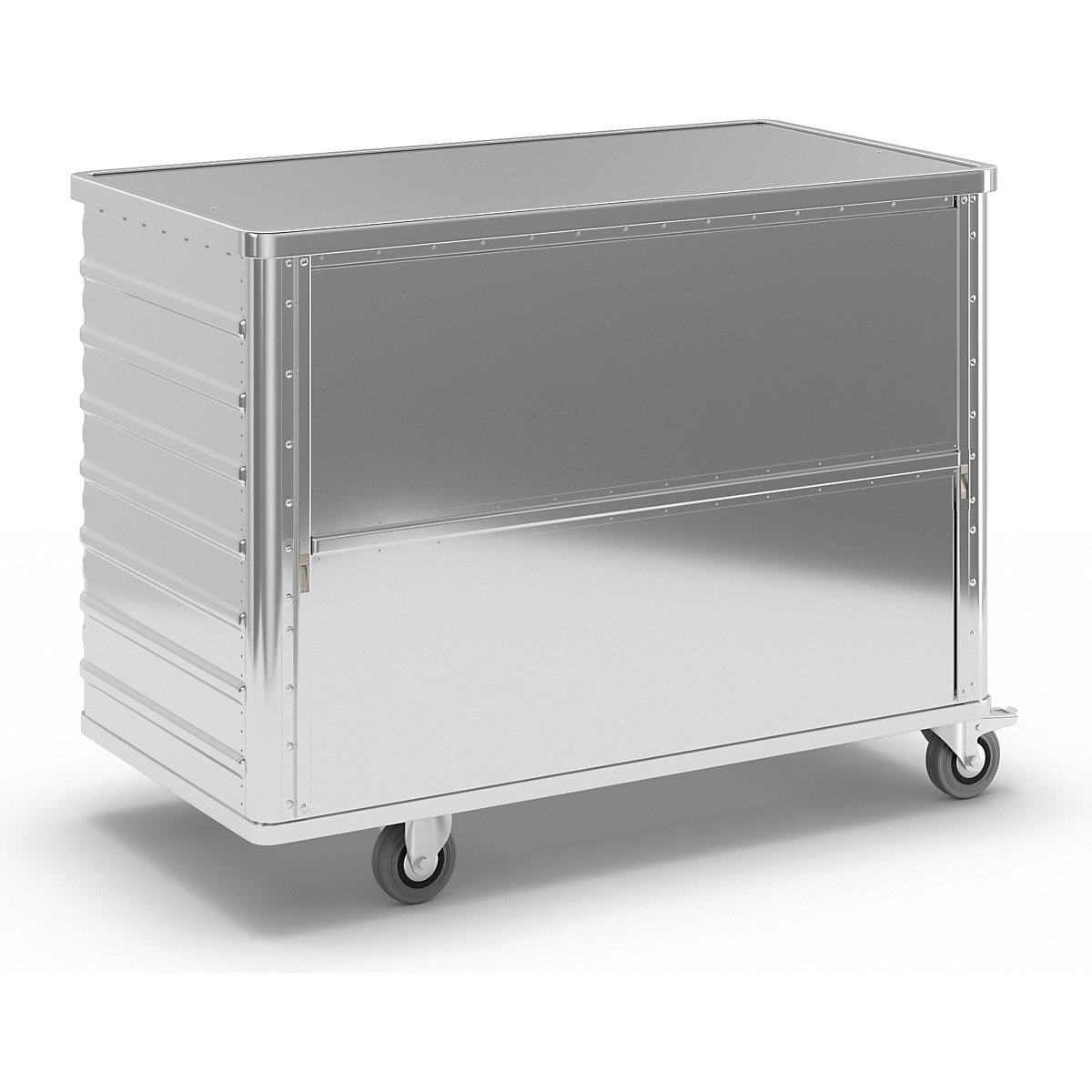 Cărucior tip container din aluminiu, perete lateral care poate fi coborât – Gmöhling