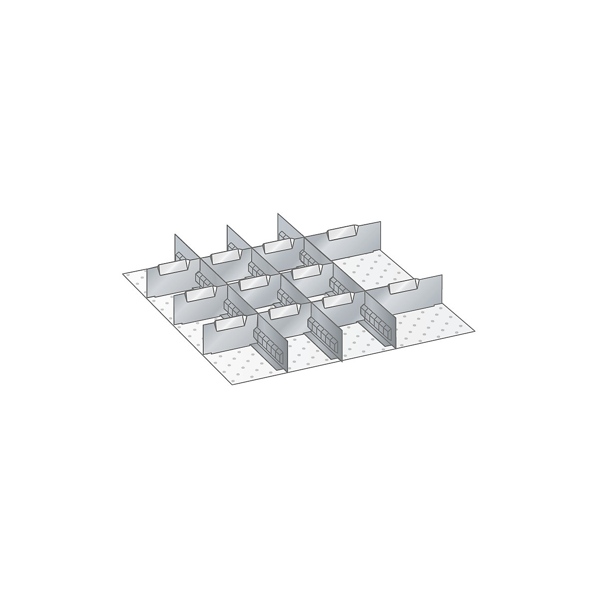 Komplet za delitev predalov – LISTA, 3 stene z zarezami, 11 pločevinastih delilnikov, za višino 75 mm-2