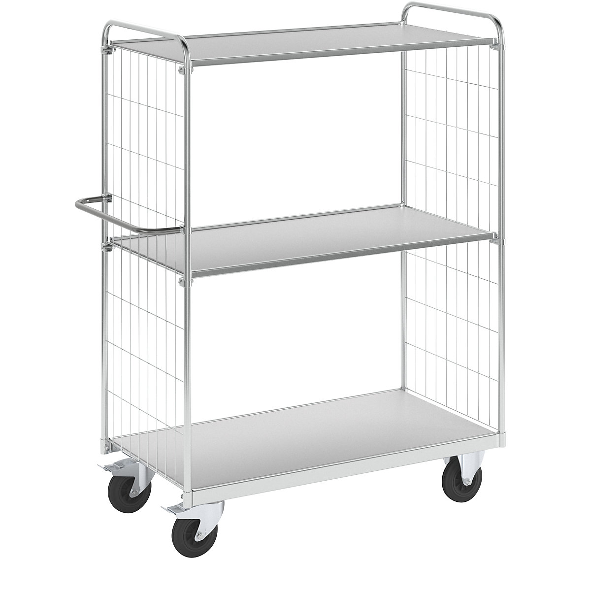 Flexibilní etážový vozík – Kongamek, se 3 policemi, délka 1390 mm, otočná kola s brzdou-1