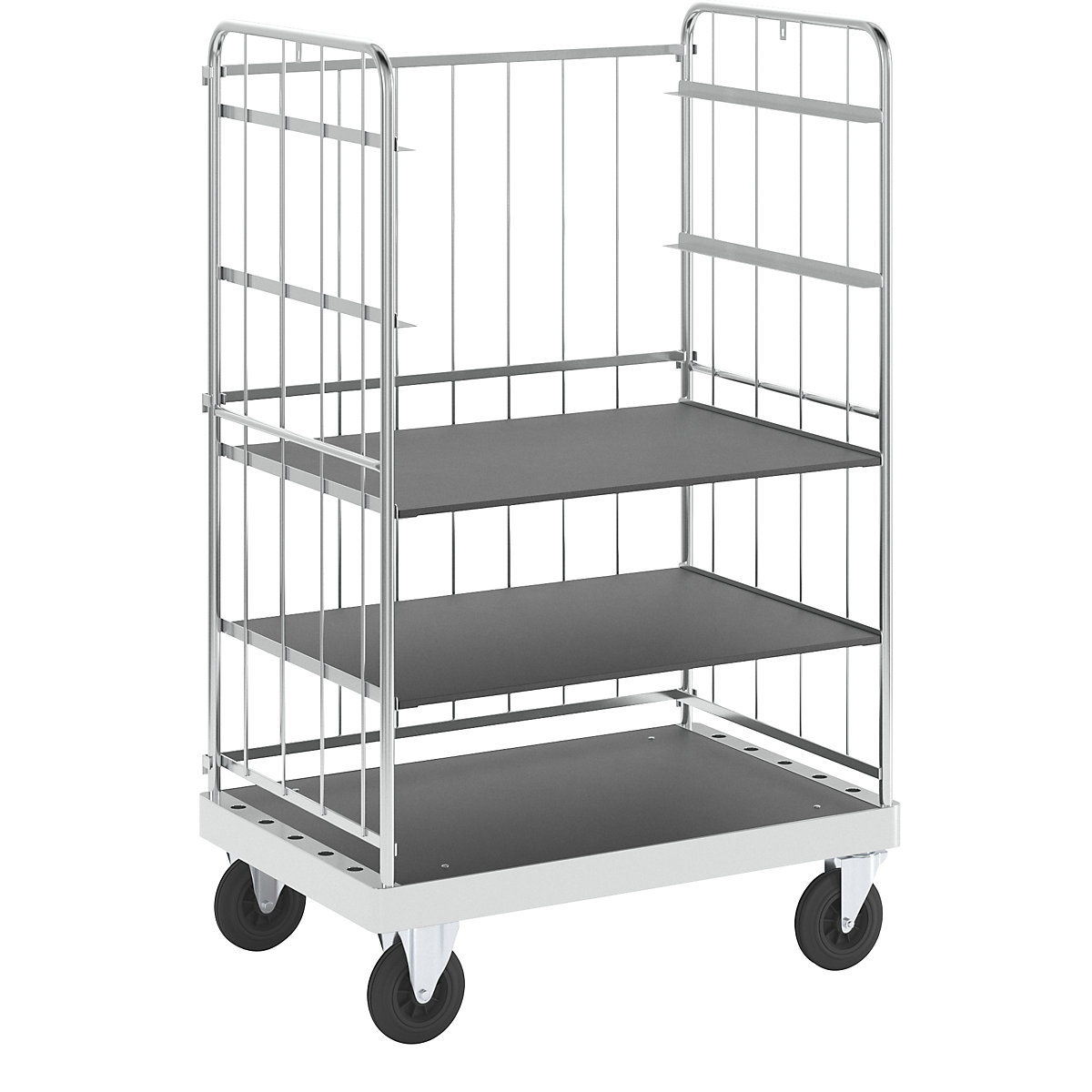 Pozinkovaný multifunkční etážový vozík – Kongamek, d x š x v 1200 x 800 x 1900 mm, 2 police, 2 otočná a 2 pevná kola-3